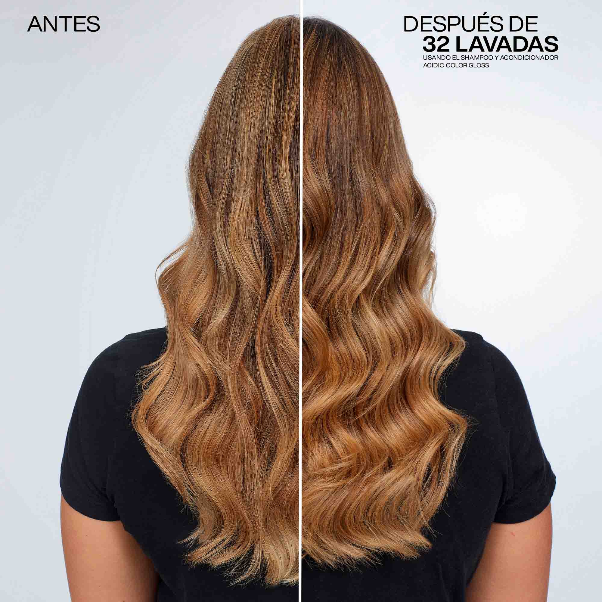 tratamiento para cabello opaco post coloración Acidic Color Gloss antes y despues 